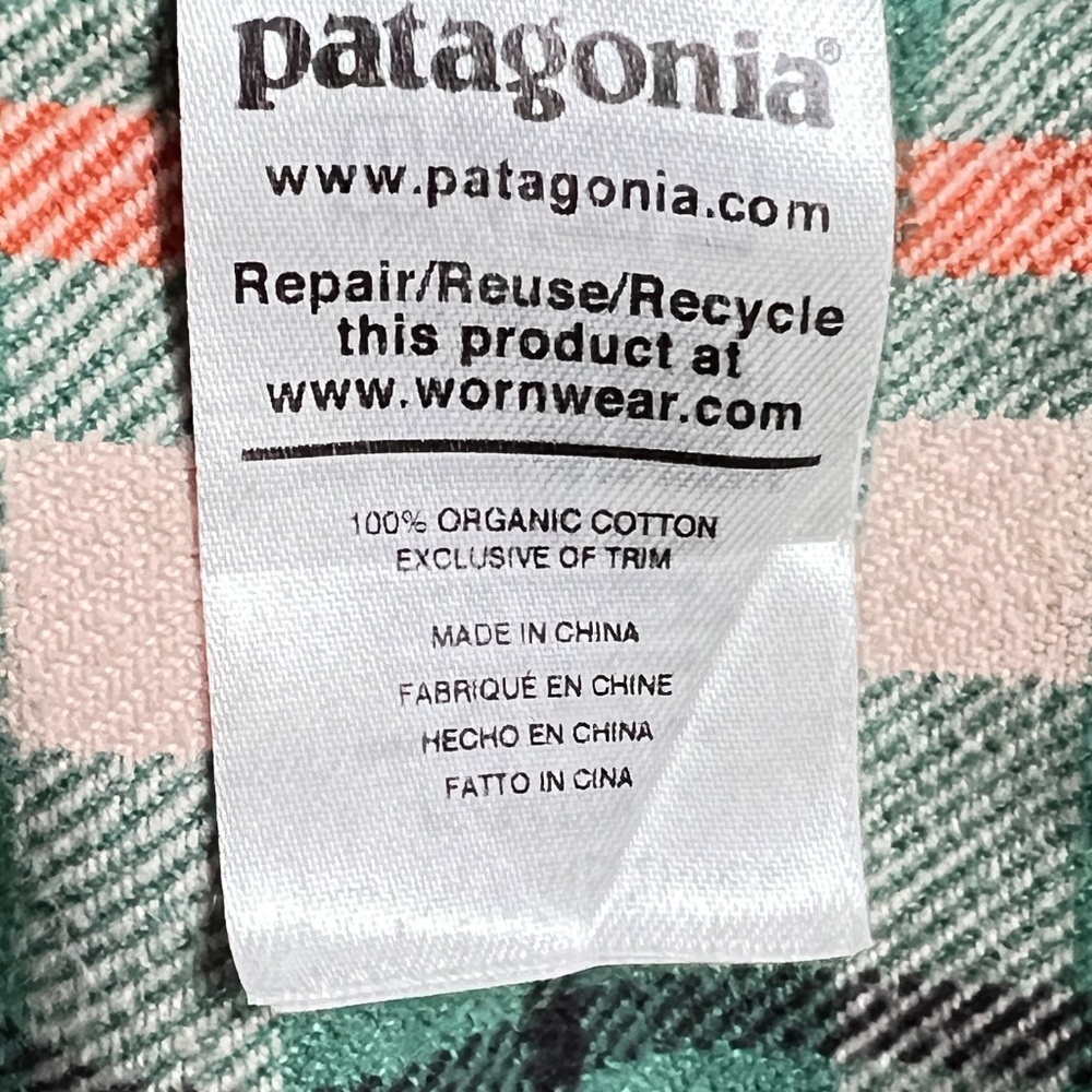 Patagonia Shirt Button Down Green Orange Large Check Size M 100% Organic Cotton - Picture 6 of 7